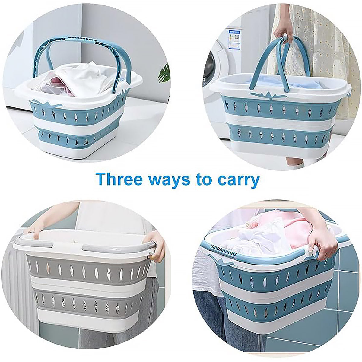 Large Folding Laundry Basket Collapsible Plastic Hamper 50cm