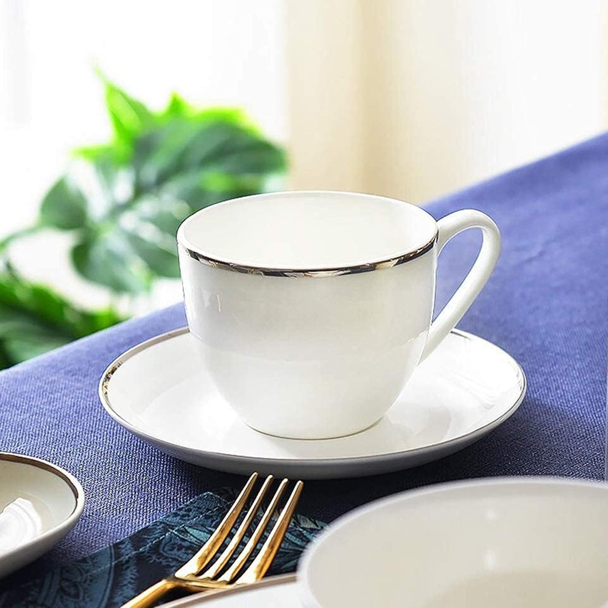 6 Piece Ceramic Coffee Cup and Saucer Set Apricot Tea