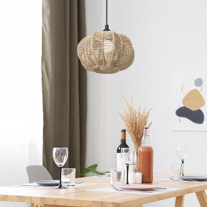 Handwoven Paper Rope Pendant Lampshade Pastoral Style 23cm