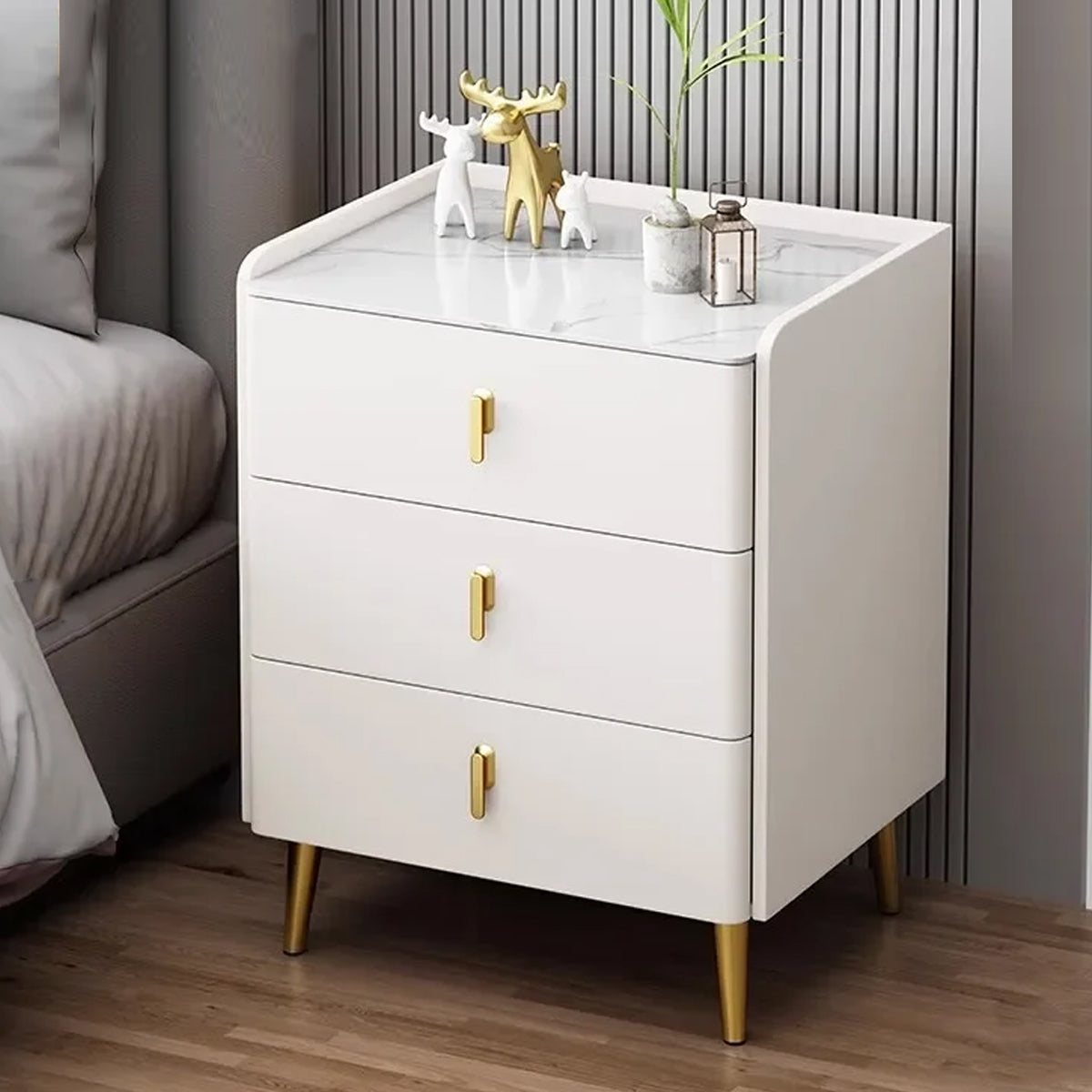 3-Drawer Nightstand Bedroom Storage Cabinet Minimalist Bedside Locker Organizer