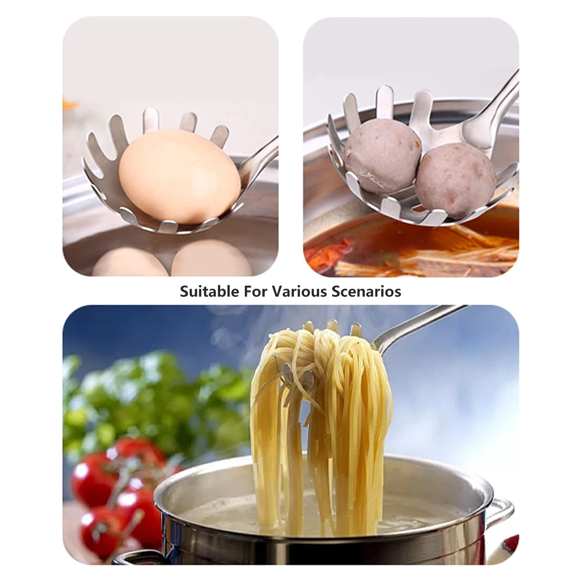 Stainless Steel Pasta Server Cooking Tool Spaghetti Spoon Fork Kitchen Utensil
