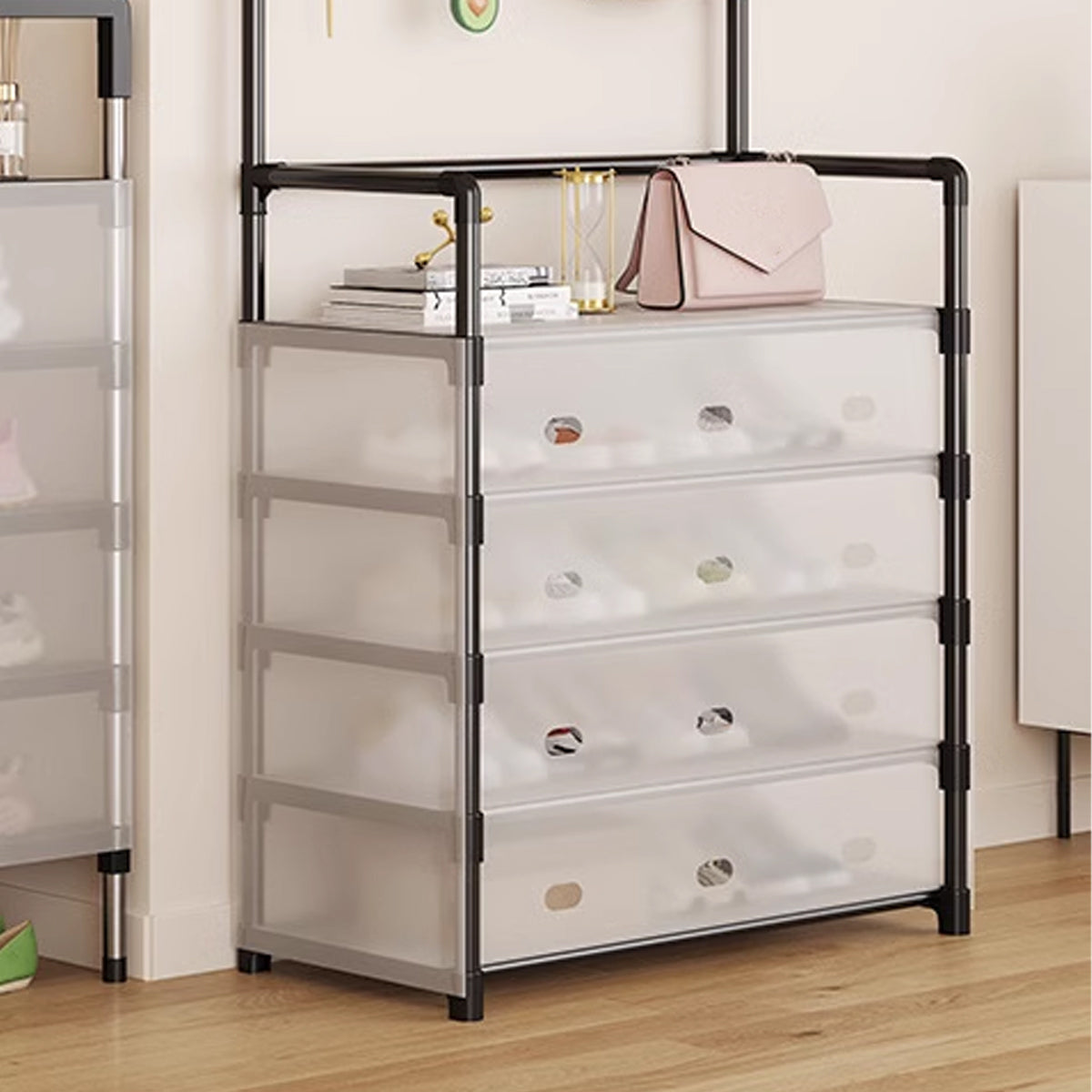 5-Layer Hall Tree with Metal Coat Rack Shoe Rack Entryway Storage Organizer Home