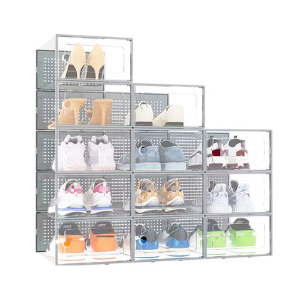 12pcs Transparent Plastic Shoe Box Storage Organizer Stackable Clear Shoe Box