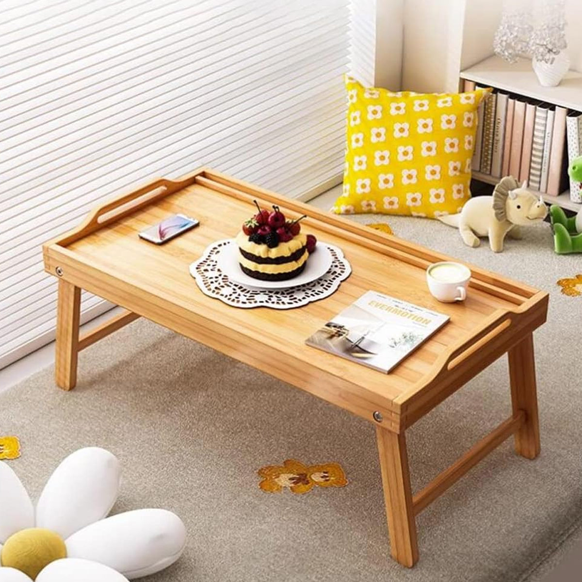 Small Folding Bed Table Portable Laptop Desk Flat Storage Tray for Home Office
