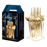 24 Pcs Stainless Steel Cutlery Set for Dining — Gold / Cutlery Stand