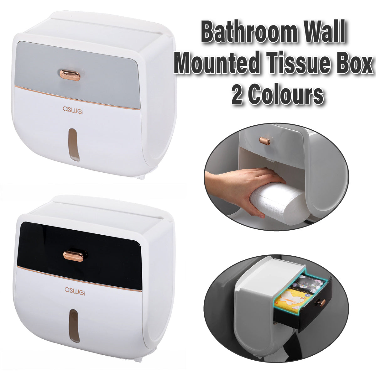Wall-Mounted Toilet Tissue Paper Roll Holder Storage Box No punching Waterproof