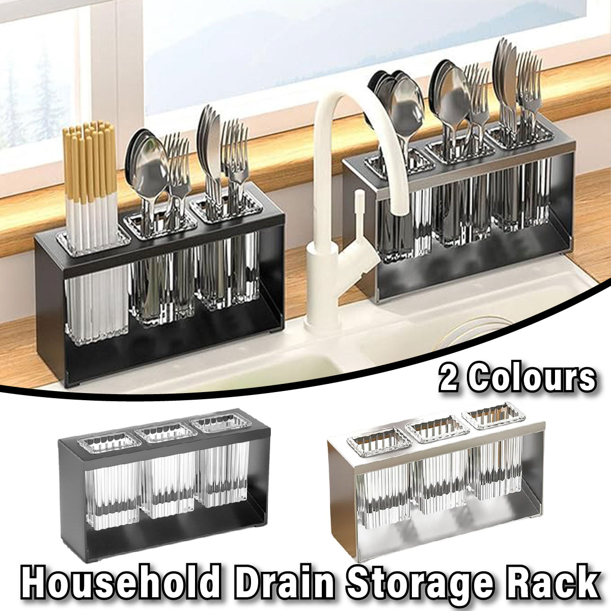 3Holes Multifunctional Kitchen Storage Rack Built-in StorageBox Chopstick Holder