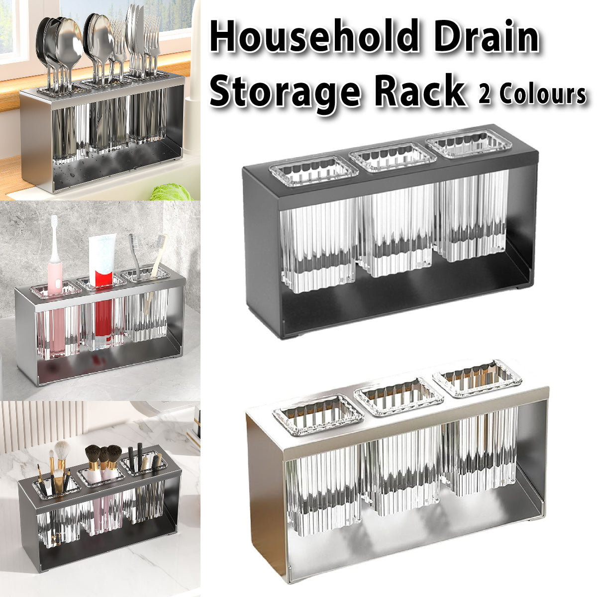 3Holes Multifunctional Kitchen Storage Rack Built-in StorageBox Chopstick Holder