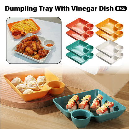 8X Large Square Dumpling Plate with Vinegar Dish PP Tray Dinner