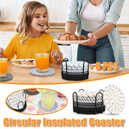 8pcs Woven Cotton Rope Coaster Set With Storage Rack for Coffee Tea