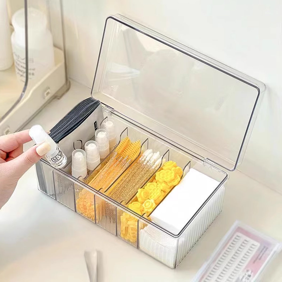 Transparent Dustproof Cosmetic Storage Box with Lid Makeup Organizer Case AU