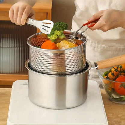 Stainless Steel Small Deep Fryer Pot With Basket and Lid for Kitchen