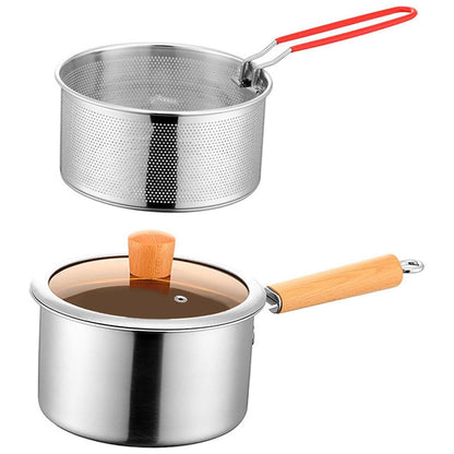 Stainless Steel Small Deep Fryer Pot With Basket and Lid for Kitchen