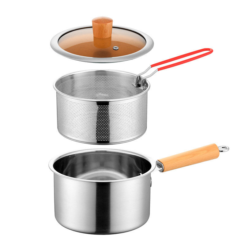 Stainless Steel Small Deep Fryer Pot With Basket and Lid for Kitchen