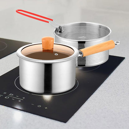 Stainless Steel Small Deep Fryer Pot With Basket and Lid for Kitchen