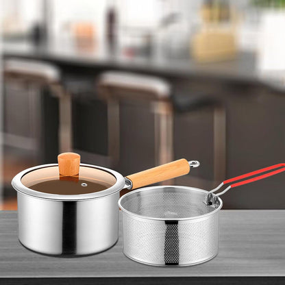 Stainless Steel Small Deep Fryer Pot With Basket and Lid for Kitchen