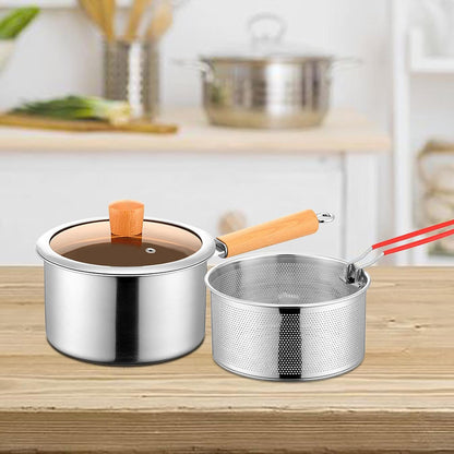 Stainless Steel Small Deep Fryer Pot With Basket and Lid for Kitchen