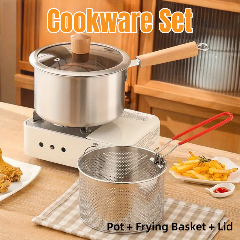 Stainless Steel Small Deep Fryer Pot With Basket and Lid for Kitchen