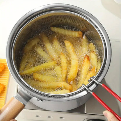 Stainless Steel Small Deep Fryer Pot With Basket and Lid for Kitchen
