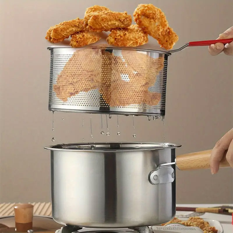 Stainless Steel Small Deep Fryer Pot With Basket and Lid for Kitchen