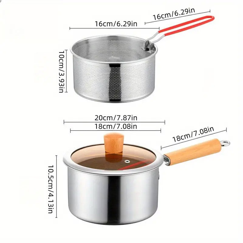 Stainless Steel Small Deep Fryer Pot With Basket and Lid for Kitchen