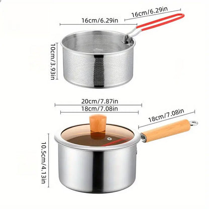 Stainless Steel Small Deep Fryer Pot With Basket and Lid for Kitchen