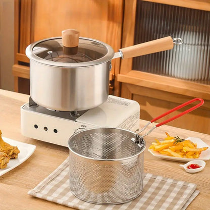 Stainless Steel Small Deep Fryer Pot With Basket and Lid for Kitchen