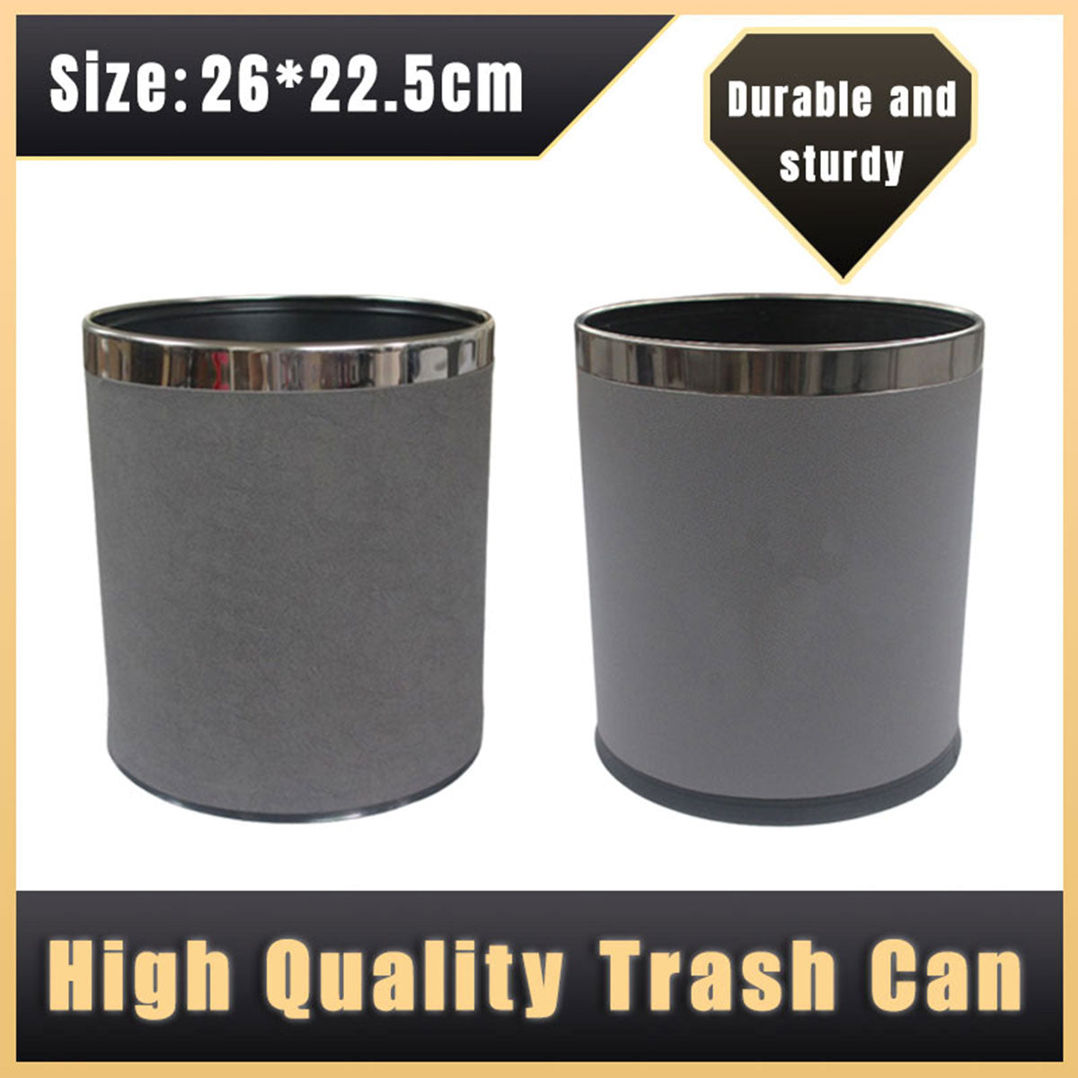Leather Wastebasket with Metal Lining for Hotel and Office