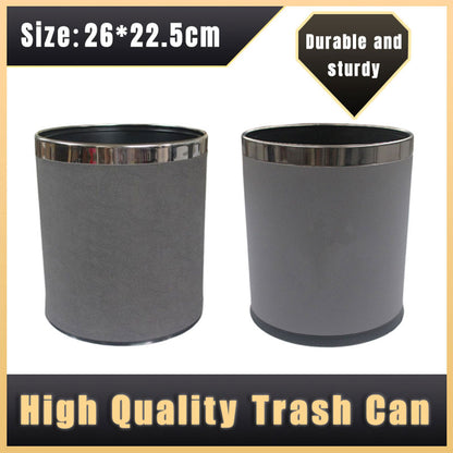 Leather Wastebasket with Metal Lining for Hotel and Office