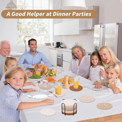 Round Cotton Woven Coaster Heat Resistant Dining Table Mat Set of 8
