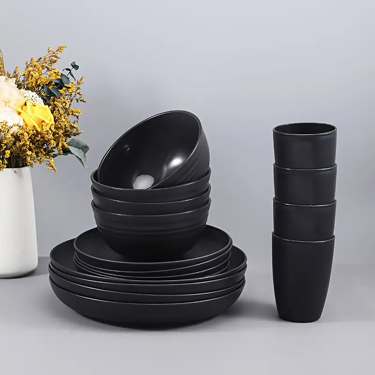 Eco-Friendly Wheat Straw Portable Tableware Set, 16 Pcs
