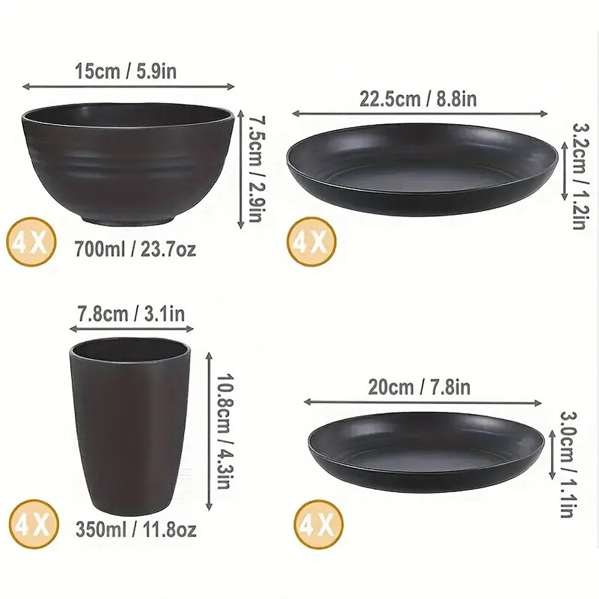 Eco-Friendly Wheat Straw Portable Tableware Set, 16 Pcs