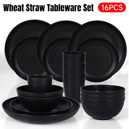 Eco-Friendly Wheat Straw Portable Tableware Set, 16 Pcs