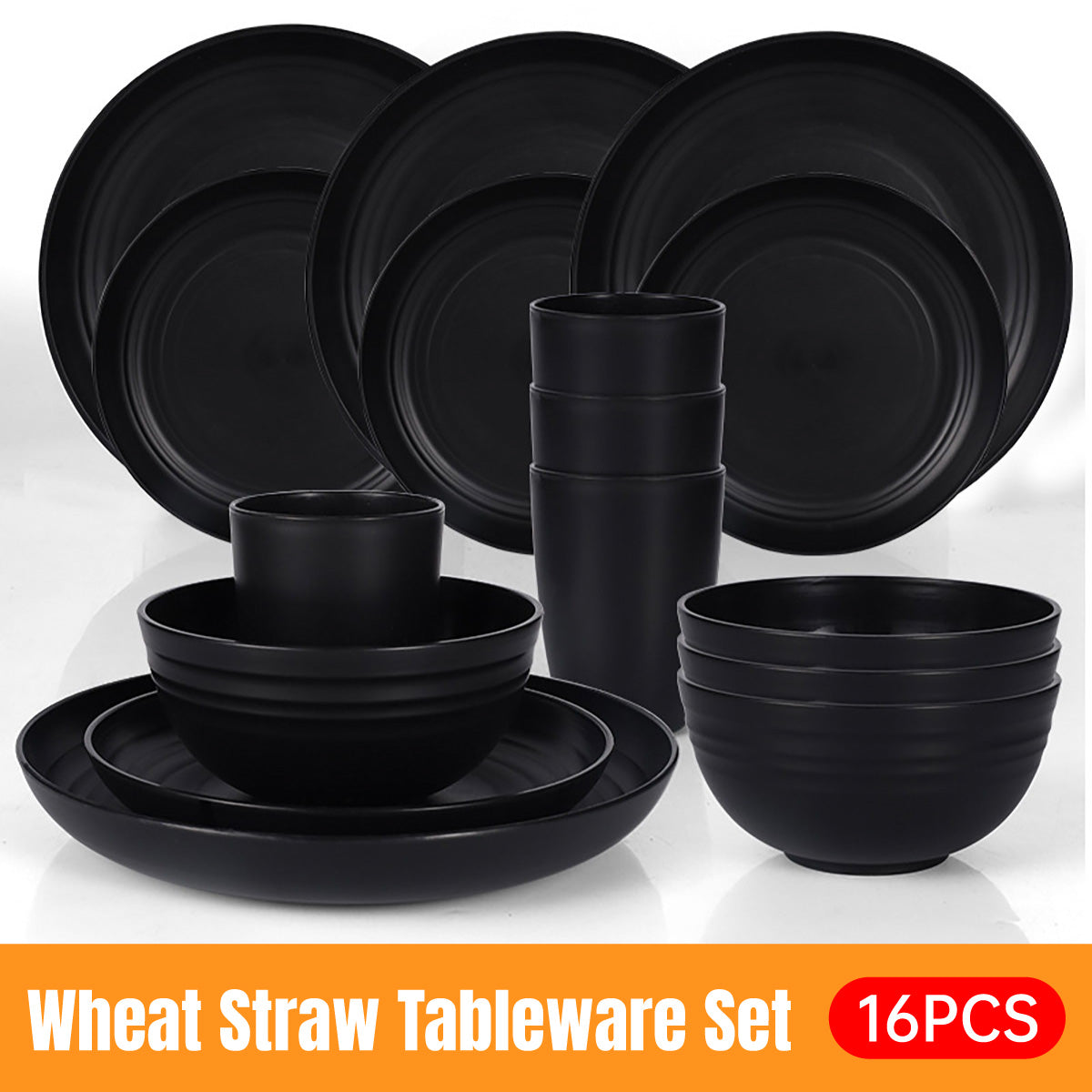 Eco-Friendly Wheat Straw Portable Tableware Set, 16 Pcs