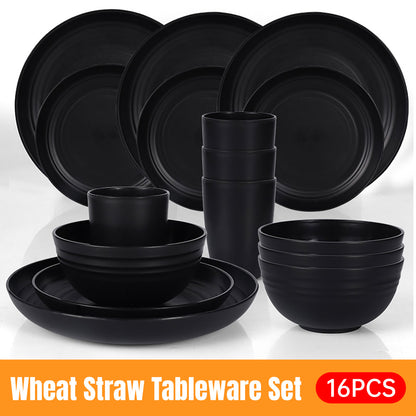 Eco-Friendly Wheat Straw Portable Tableware Set, 16 Pcs