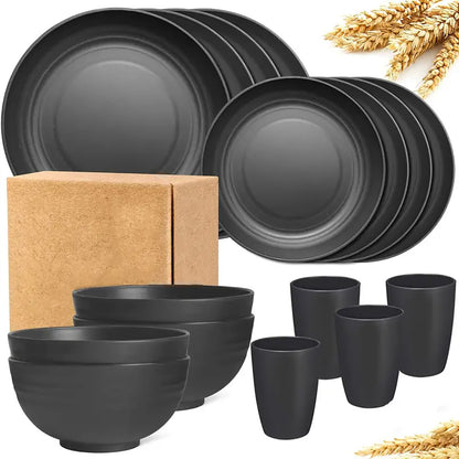 Eco-Friendly Wheat Straw Portable Tableware Set, 16 Pcs