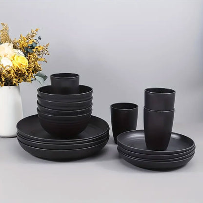 Eco-Friendly Wheat Straw Portable Tableware Set, 16 Pcs
