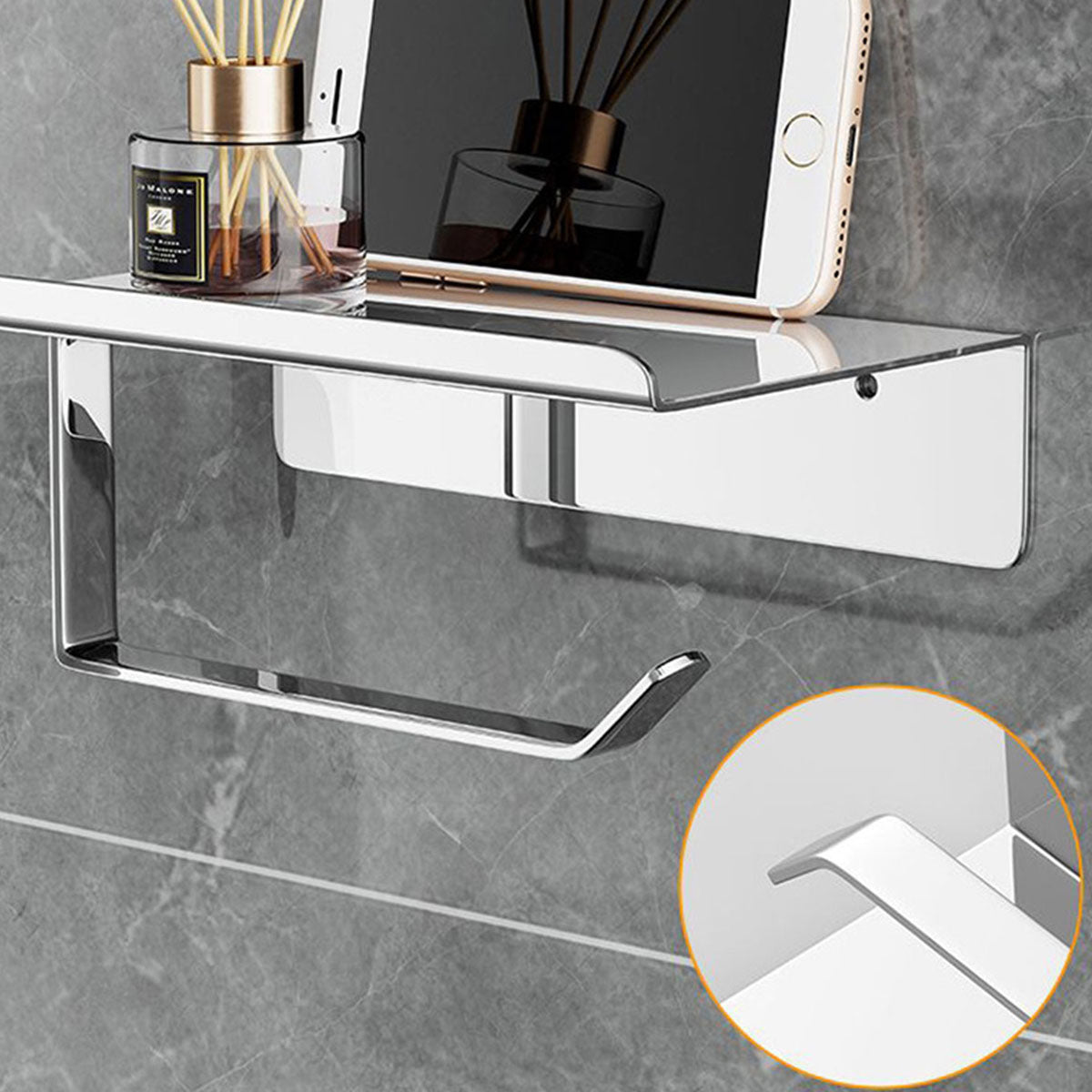 304 Stainless Steel Toilet Paper Holder Non-perforated Roll with Phone Rack AU