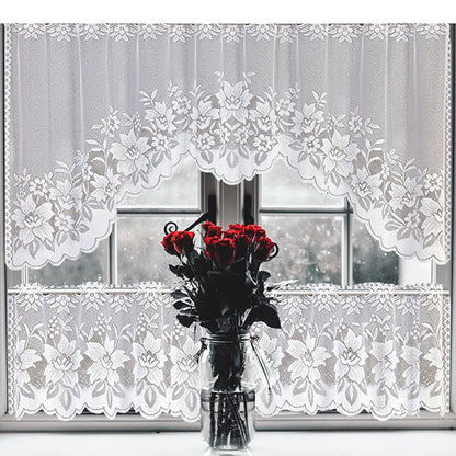 2PCS/Set White Lace Kitchen Home Window Cafe Curtain w Scallope Edge 160cm Wide