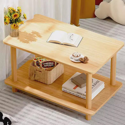 Two-Tier Mini Side Table Wood Grain Compact Storage