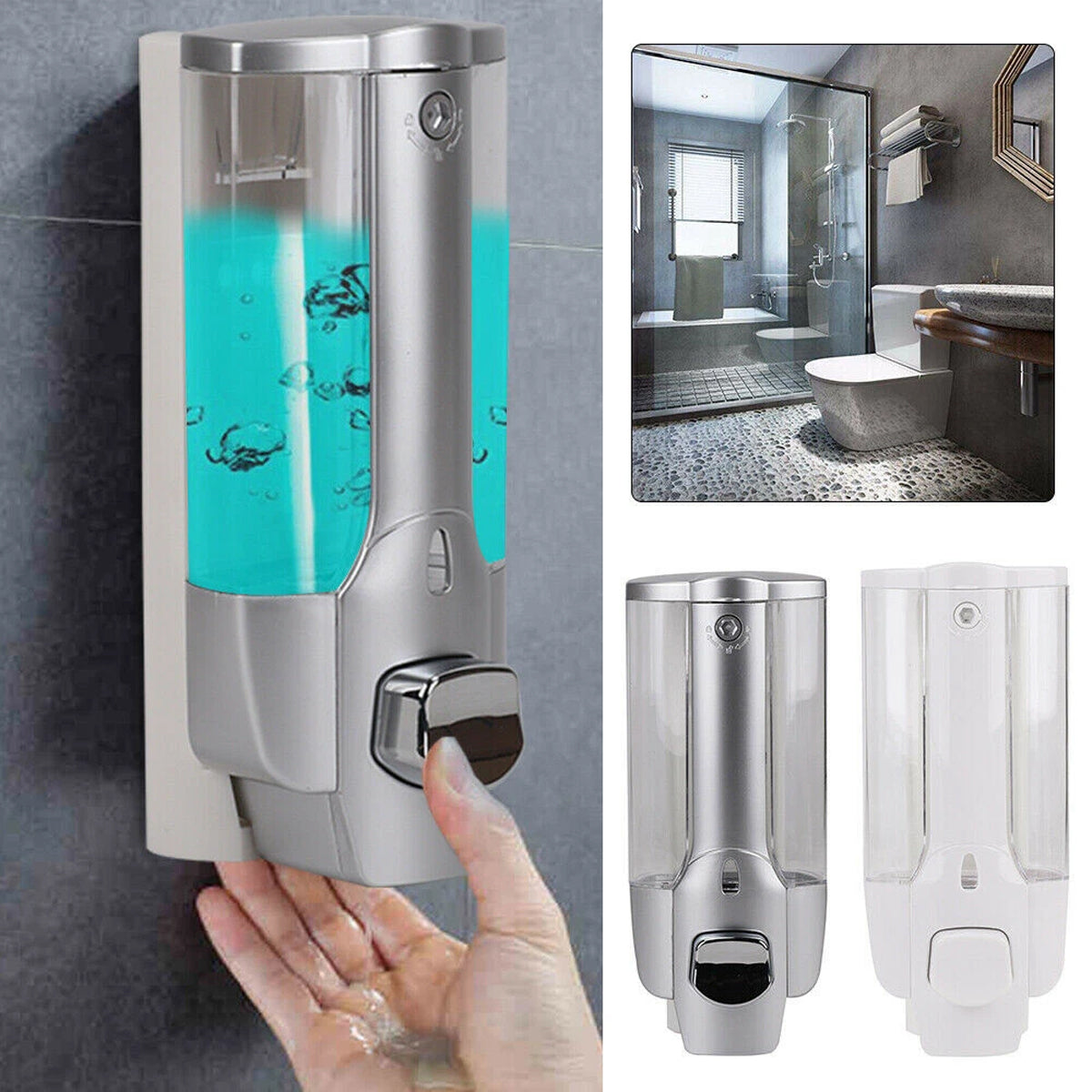 Wall-Mounted Manual Soap Dispenser 350ml Transparent ABS