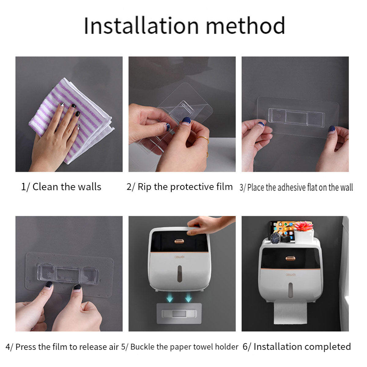 Wall-Mounted Toilet Tissue Paper Roll Holder Storage Box No punching Waterproof