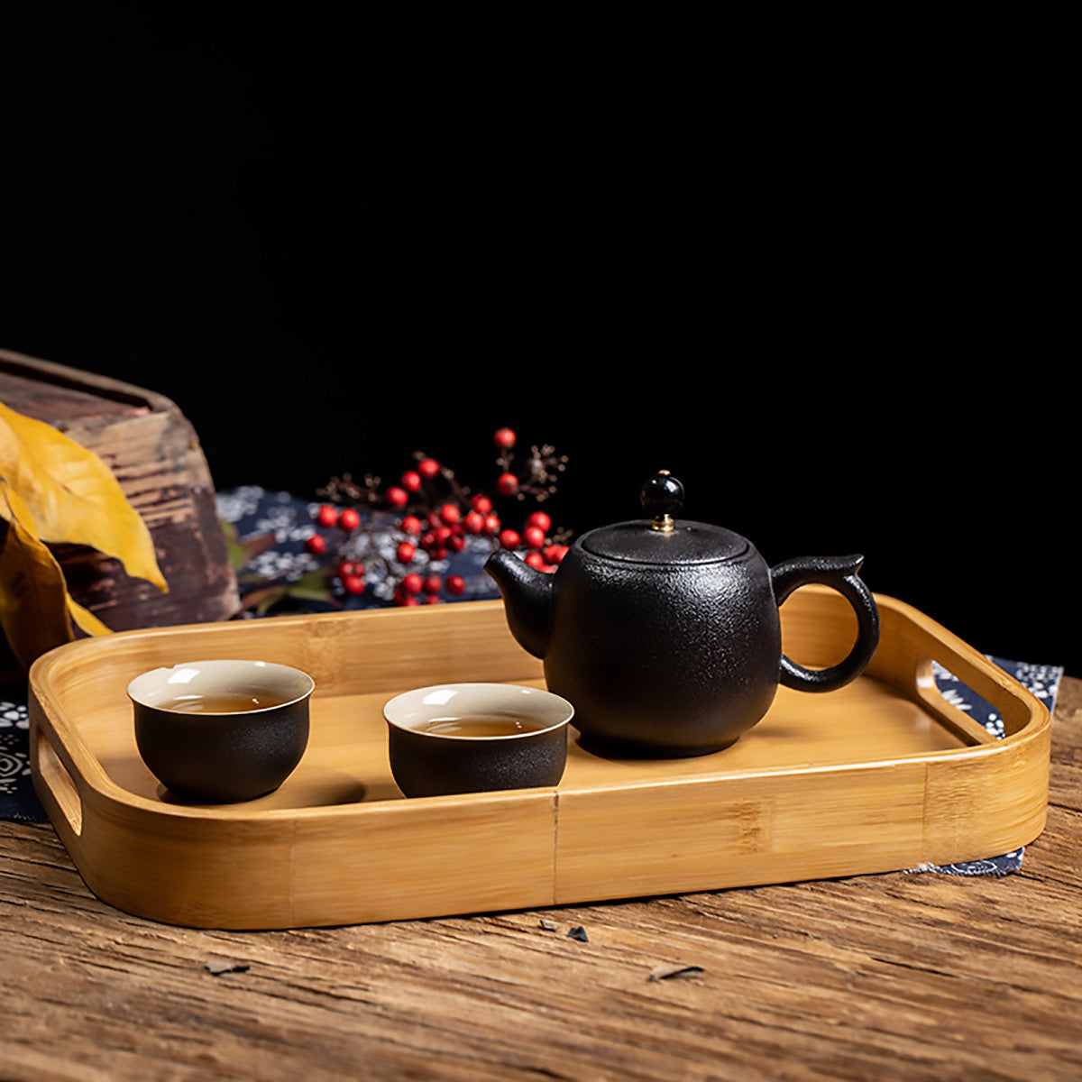 Bamboo Serving Tray with Handles Japanese Minimalist Style