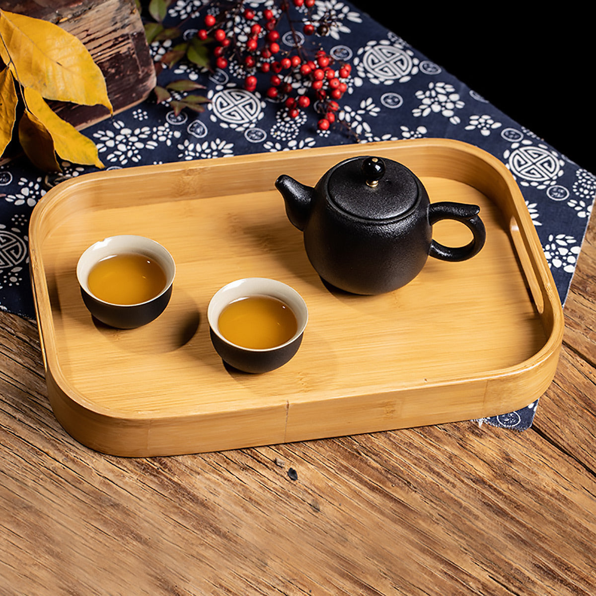 Bamboo Serving Tray with Handles Japanese Minimalist Style