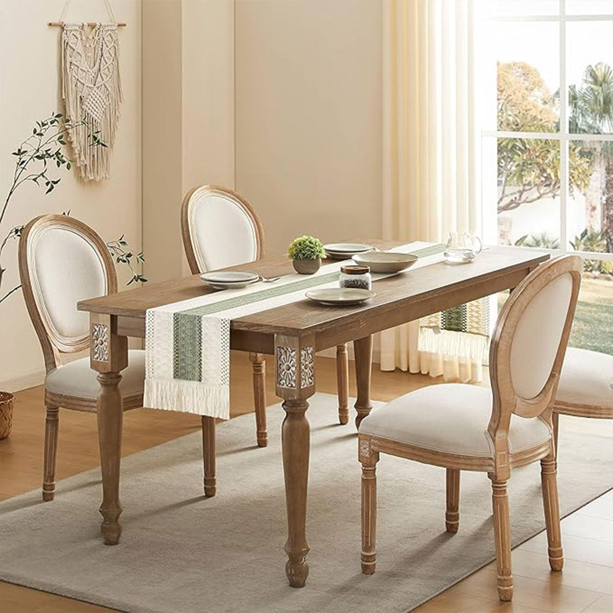 Cotton Linen Table Runner with Knot Tassel Bed End Towel Long Tablecloth Mat  AU