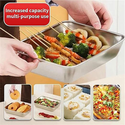 2PCS Stainless Steel Square Food Tray With Lid Rectangular Storage Box Plate AU
