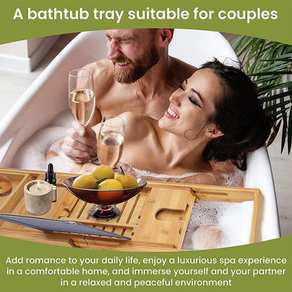 Expandable Bamboo Bath Caddy  Book iPhone Wineglass Holder Over Bathtub Rack AU