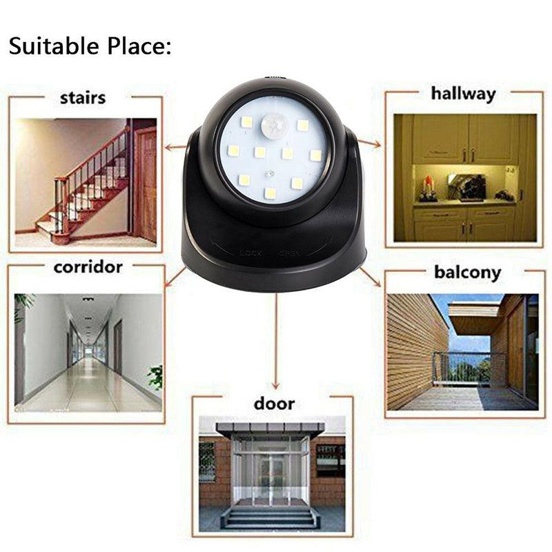 360° Battery Operated Indoor Outdoor Garden Motion Sensor Security LED Light New