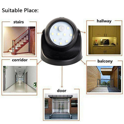 360° Battery Operated Indoor Outdoor Garden Motion Sensor Security LED Light New