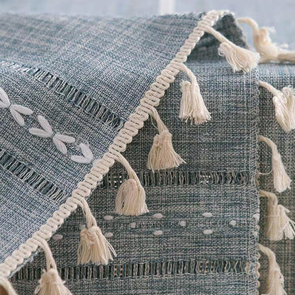 Woven Solid Color Tablecloth with Fringe Hollow Design Home Dining Room Decor